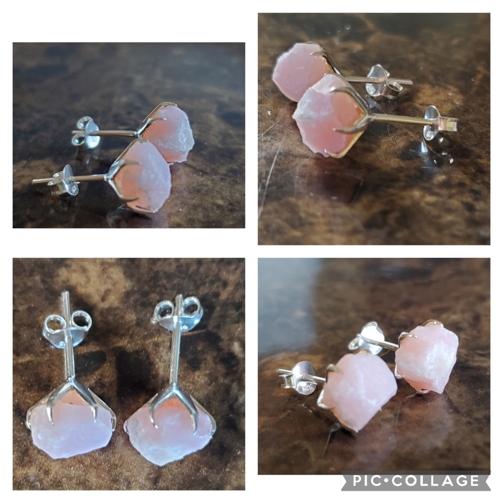 Genuine. Natural Peruvian Pink Opal Earrings - Picture 5 of 7